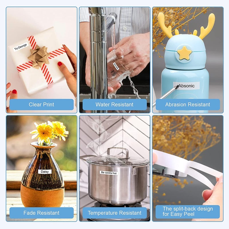 Absonic Tz-221 9mm 0.35" Label Maker Tape Compatible for Brother Tze-221 9mm 0.35" Laminated Black on White P Touch Tz Tze Label Tape 3/8" Work for Ptouch PTH100 PTH110 PTD600 PTD400 PTD210, 4-Pack - Image 4